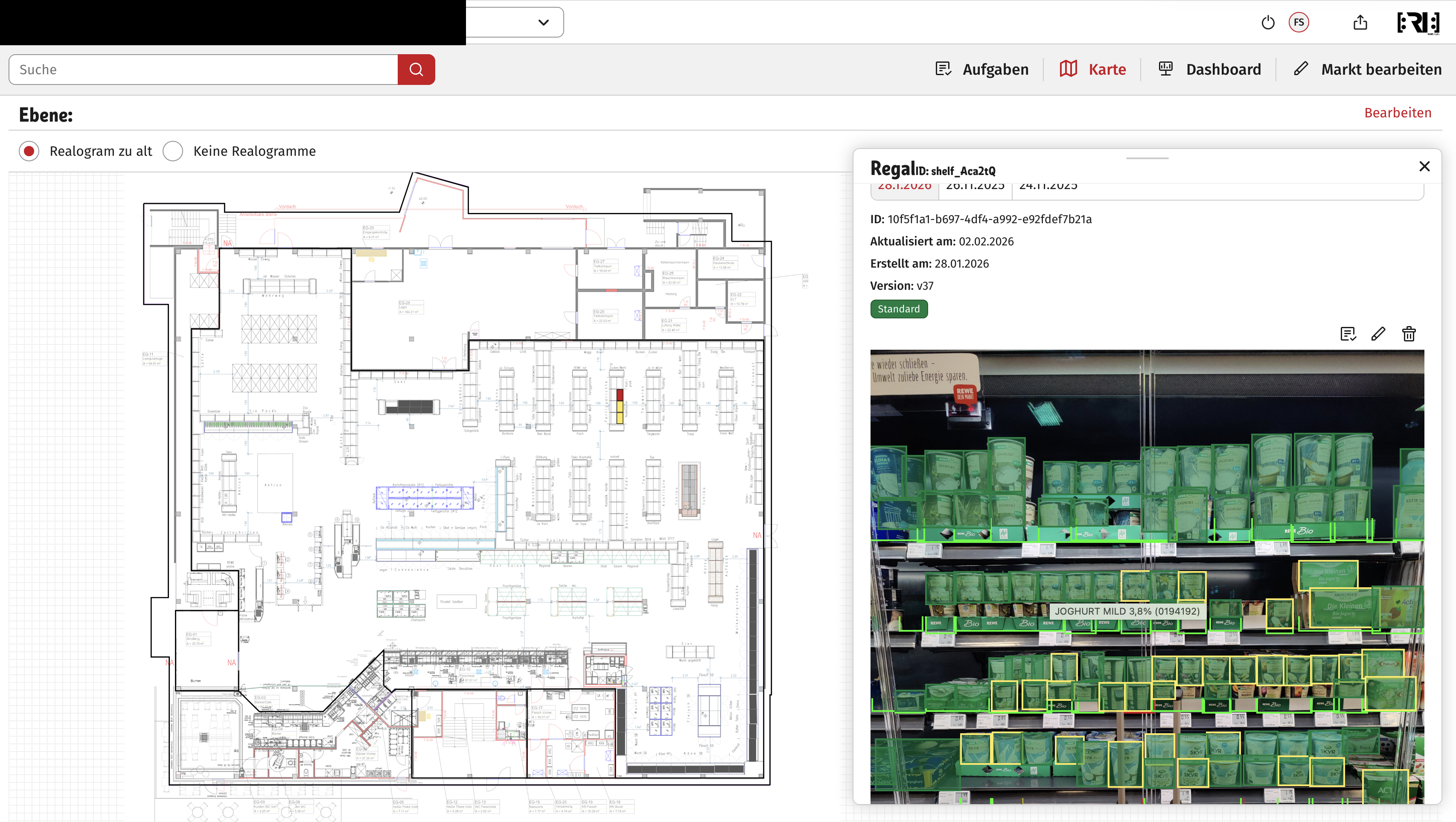 Plattform-UI mit Filial-Grundriss
